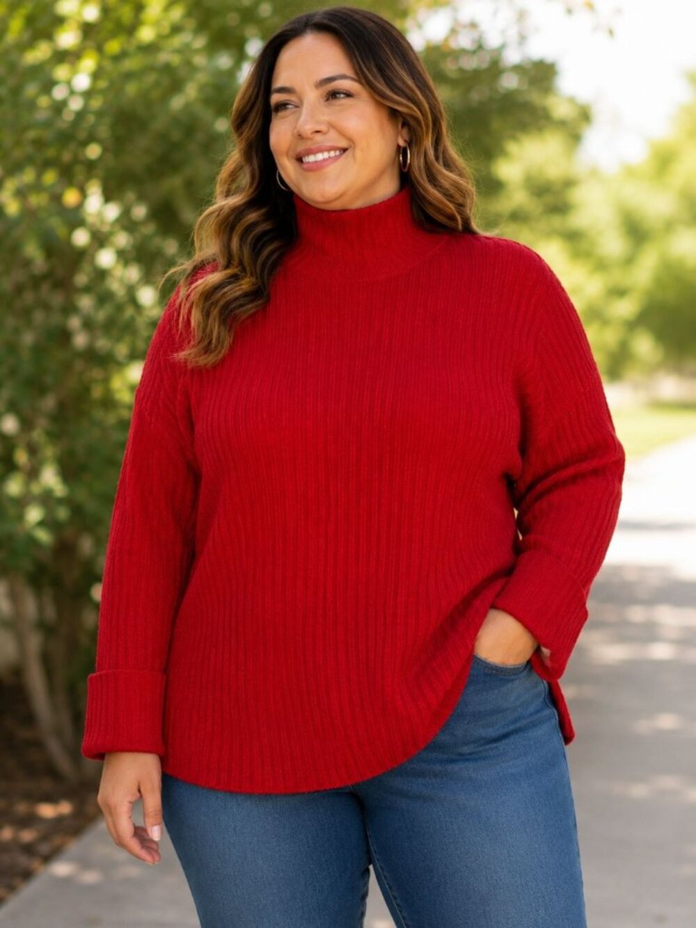 Torrid Red Ribbed Turtleneck Sweater Womens Plus Size 3 Acrylic Long Sleeve NWT